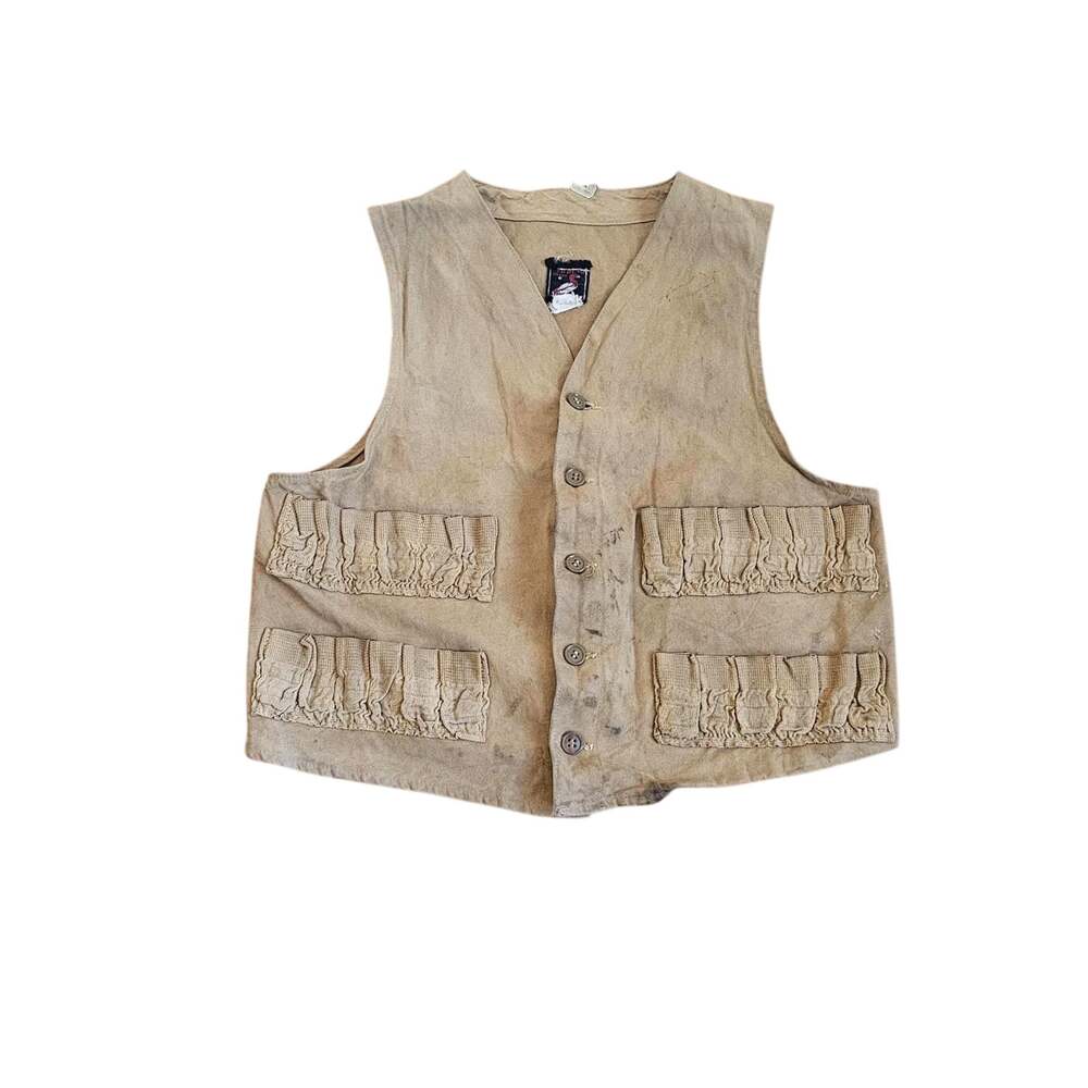 Red Head Beige Hunting Shooting Vest Youth Size L? 1960s Vintage